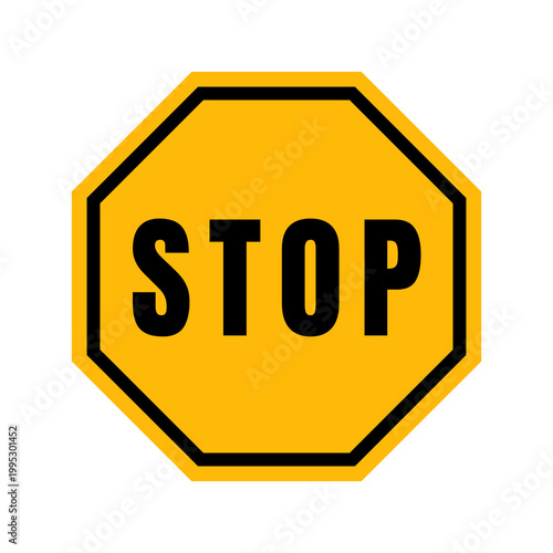 Yellow and black stop sign isolated on transparent png 