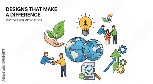 A group of happy children and diverse people from school and family holding hands around a cartoon globe vector illustration to save the planet and bring peace to the world art