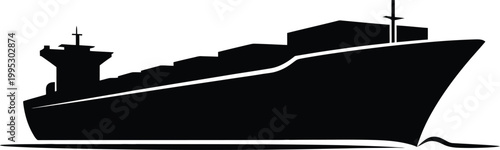 Large cargo ship silhouette icon showing logistics transportation vessel for international trade and global shipping industries