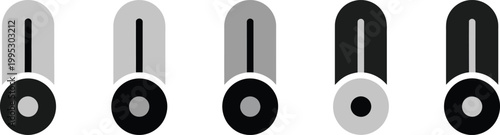 Five vertical toggle switch interface elements for adjusting sound volume or intensity settings in software applications