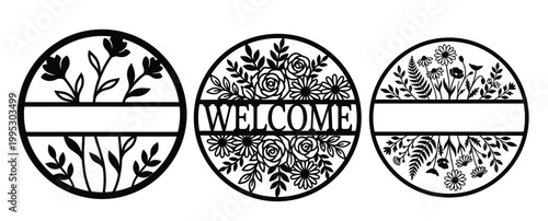 Konstfotografi Floral Round Frame SVG Bundle with Welcome Sign, Botanical Circle Monogram Desig