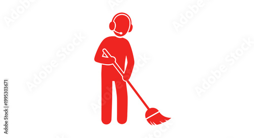 Person Wearing Protective Gear Sweeping Floor.