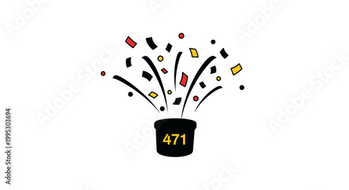 Black Top Hat with Confetti and Numbers.