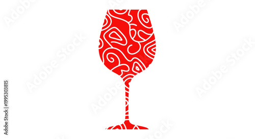 Red Wine Glass with Swirling Pattern.