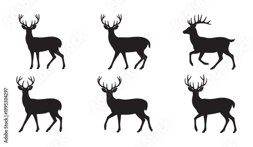 Reindeer silhouettes in motion showcasing different walking and running gaits for woodland and wildlife projects.