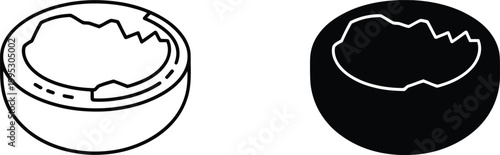 Broken egg shell halves showing the internal structure in outline and solid black icon style versions