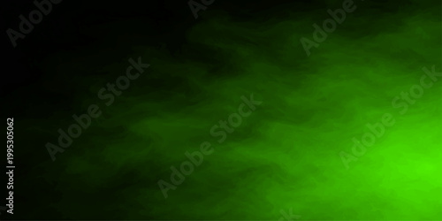 Abstract green smoke on black background featuring a 3d light animation design for business paper