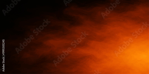 Dramatic orange fire smoke textures and red sunlight reflections create an abstract nature cloudscape against a dark sunset sky
