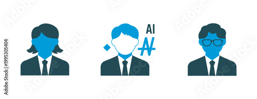 Professional avatar icons set, diverse users AI expert and profile representation symbols, corporate identity and digital profile graphics, clean flat vector design.