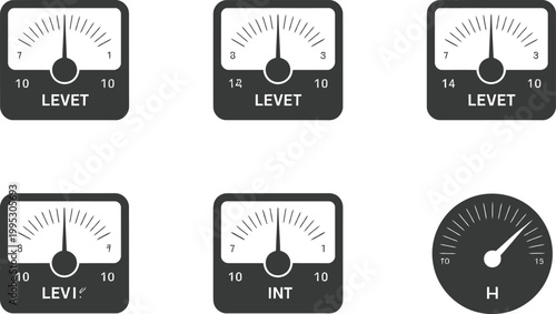 A collection of analog pressure gauges showing different numerical values for industrial monitoring and control systems