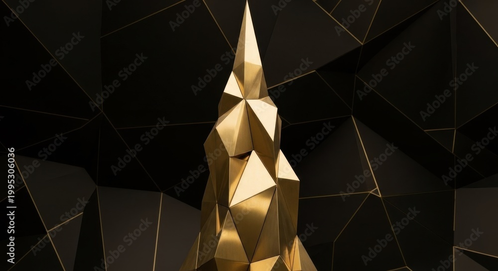 Obraz premium Polished Gold Geometric Sculpture Against Dark Abstract Background
