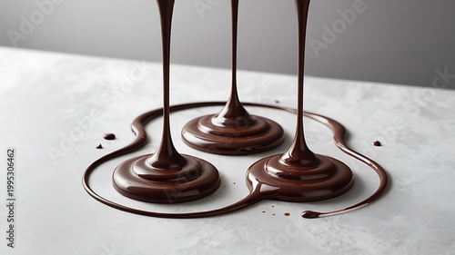 Flowing chocolate splash dripping on soft fabric background with smooth creamy texture concept