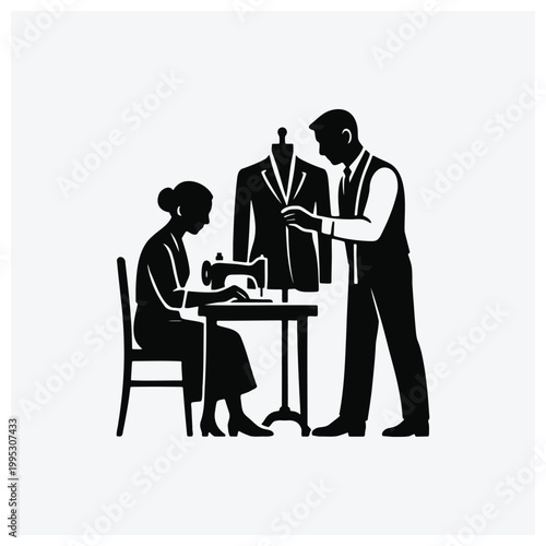 Tailor sewing clothes in a workshop