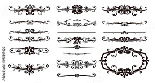 decorative ornaments, vintage dividers, elegant flourish set, ornamental borders, certificate design elements, invitation divider graphics, classic scroll decorations, decorative line art, luxury bord