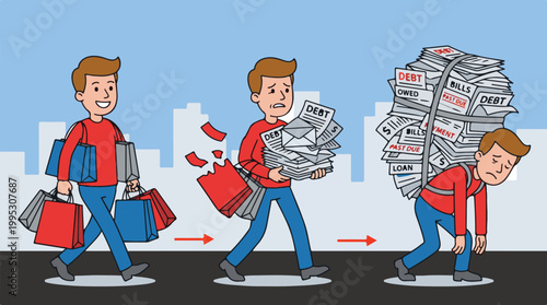 Man Overspends Shopping Then Becomes Burdened by Mounting Debt and Bills