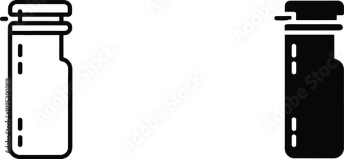 Medical glass vials with stoppers for vaccine storage and pharmacy medicine packaging in flat vector style