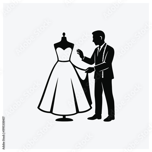 Stylist adjusting a dress on a mannequin silhouette