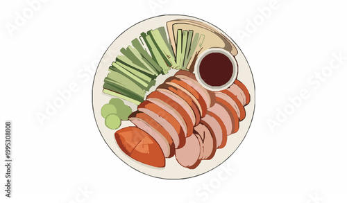 Peking duck vector illustration Chinese cuisine roasted duck dish isolated design