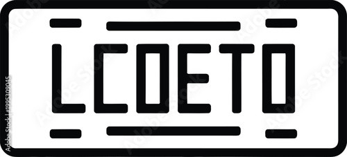 A rectangular car license plate featuring bold black letters isolated on a clean white space