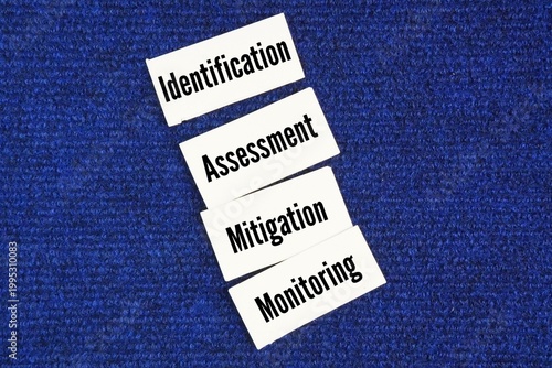 What are the 4 pillars of risk management? Identification, Assessment, Mitigation  and Monitoring word. These core steps involve finding risks, analyzing their impact, implementing controls.