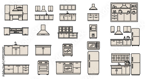 Kitchen Cabinet and Appliance Elevation CAD Blocks – Modular Counter Units and Storage Systems Collection