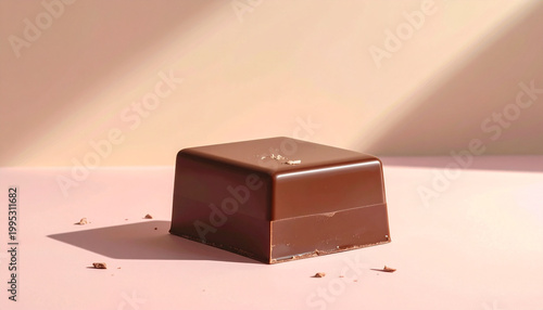 Chocolate square on pink background