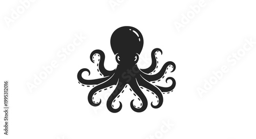 Obraz na płótnie Black Octopus Silhouette with Tentacles.