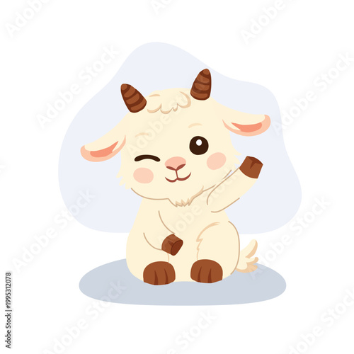 cute baby goat cartoon character smiling and winking