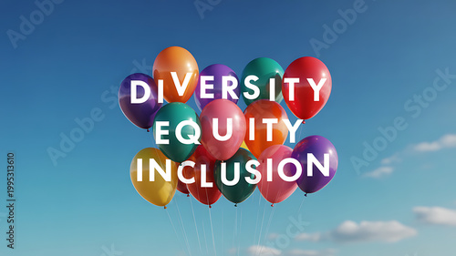 Colorful balloons with diversity equity inclusion text emphasizing speed, motion, and dynamic energy