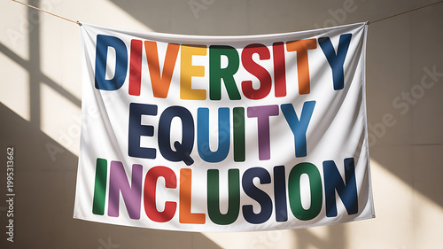 Colorful banner with diversity equity inclusion text emphasizing industrial strength and manufacturing