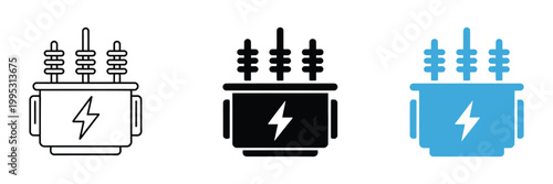 Electric transformer vector icon set isolated electrical power substation electricity grid symbol industrial power icon set