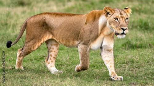 Majestic Lioness Walking Gracefully Across the African Savannah