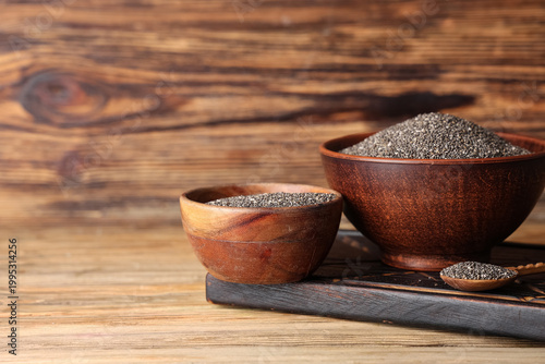 Bowls and spoon with chia s...