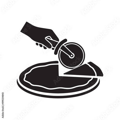 Pizza Slicing Process Silhouette Vector Icon on White Background