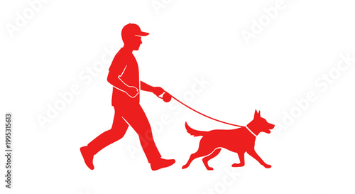 Man Walking Dog on Leash Silhouette.