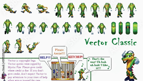 Retro crocodile character sprite sheet, pixel art reptile game assets, green alligator animation frames for 2D platformer development