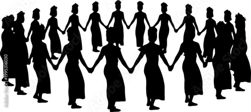 Schilderij op canvas Silhouette of Tolaki Tribal Dancers Holding Hands