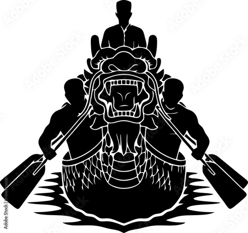 Silhouette of a Longboat with Drummer and Steersman