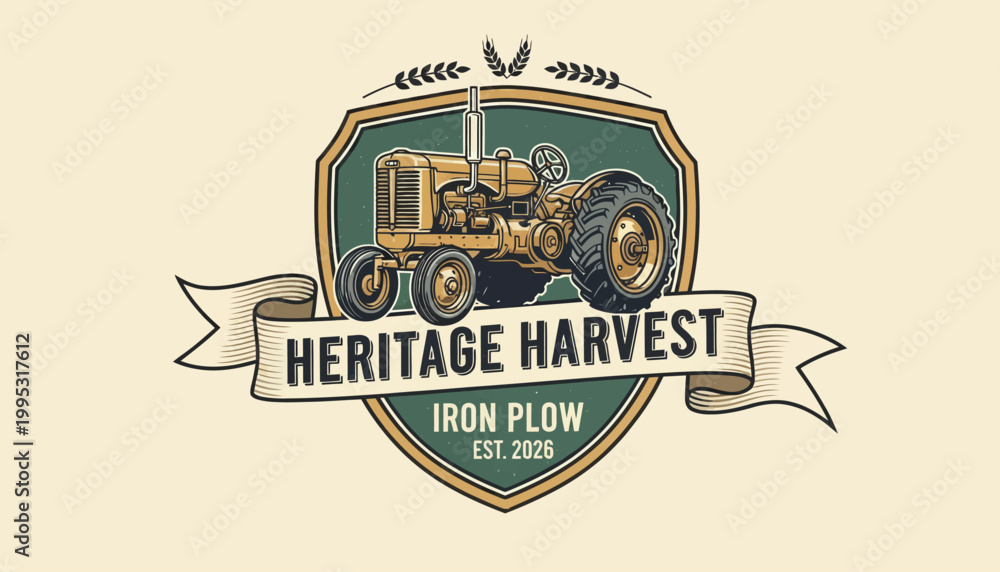 Obraz premium Heritage Harvest Iron Plow Emblem Logo.