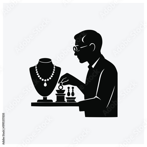 Appraiser handling jewelry and playing chess