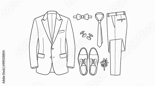 Elegant formal wear suit with accessories isolated on white background vector