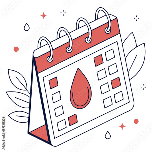 Calendar with blood drop, period or donation symbol.