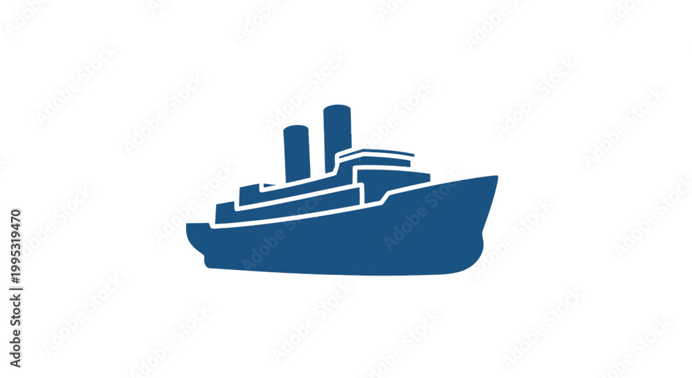 Fototapeta premium Blue Cargo Ship Iconic Simple Design.