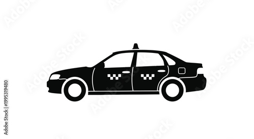Black Taxi Cab Side View Illustration.