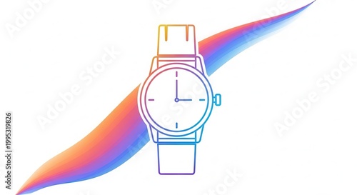 Modern Wristwatch with Colorful Gradient Brush Stroke - Time Concept