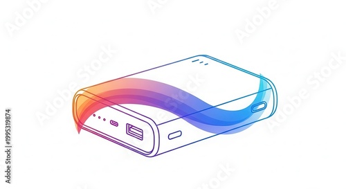 Portable Power Bank with Colorful Wave Energy Flow Illustration