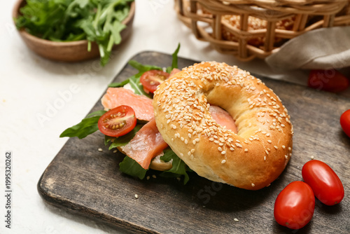 Wooden board with tasty bag...