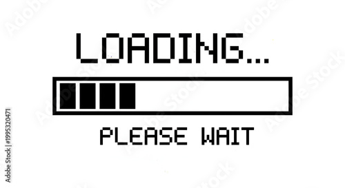 A loading screen with a progress bar and a please wait message