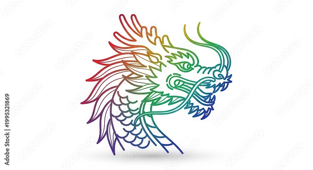 Fototapeta premium Rainbow Dragon Head Illustration - Vibrant Colors, Mythical Creature, Fantasy Art