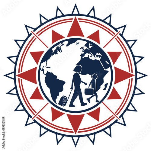 World traveler people compass vector logo design.